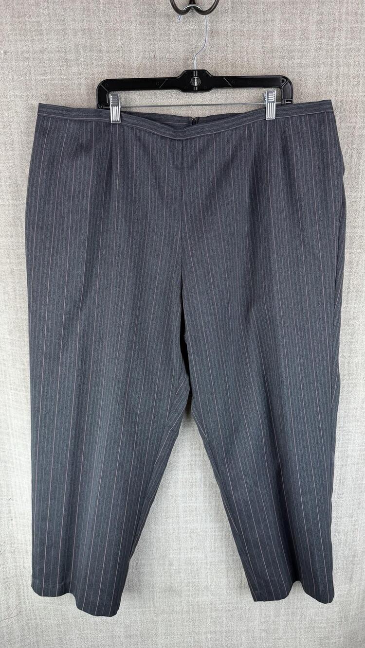 Kim Rogers Pants Womens 24W Gray Pinstripe Dress Straight Easy Care Pockets Zip